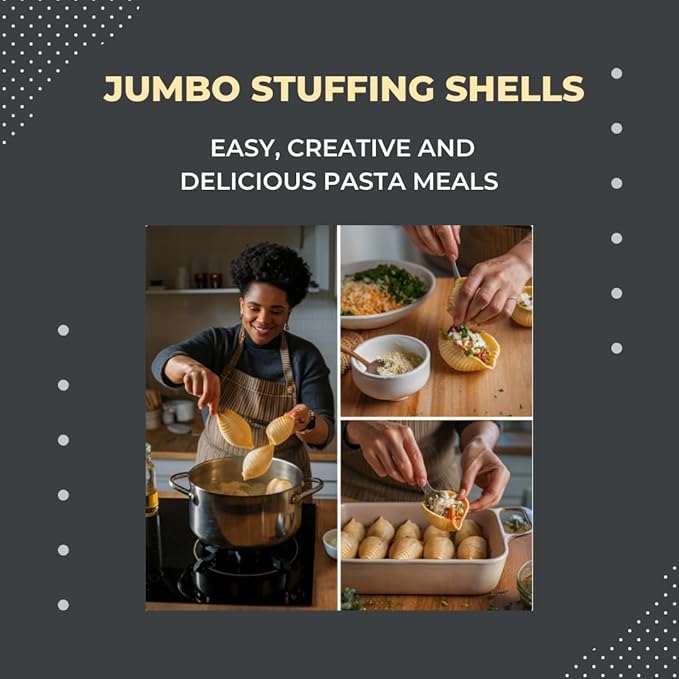 Jellybean Foods Jumbo Stuffing Shells Pasta - Large Pasta Shells for Stuffing - Coquille Pasta Shells - Jumbo Shells for Baking - Vitamin Enriched Easy-Stuff Shells for Creative Meals (2 LB)