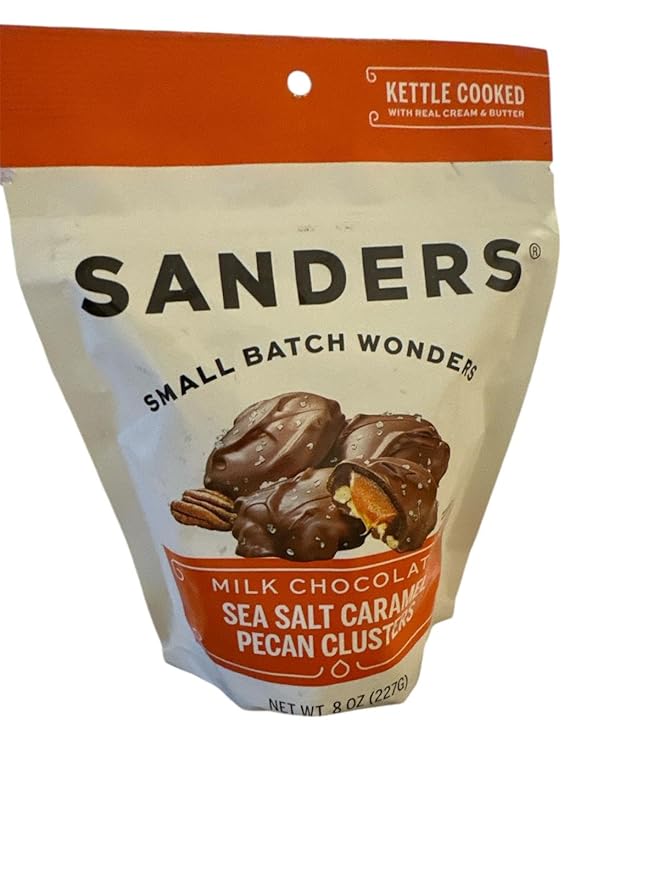 Sanders Small Batch Wonders Milk Chocolate Sea Salt Caramel Pecan Clusters Kettle Cooked with Real Cream and Butter 8 oz