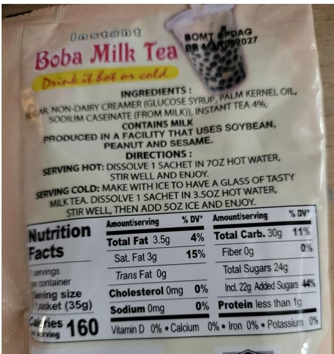 DEDE Instant Thai Boba Tea Drink with Sugar 24 Pieces cream Total of 14.76 Ounces with free Surprise Gift