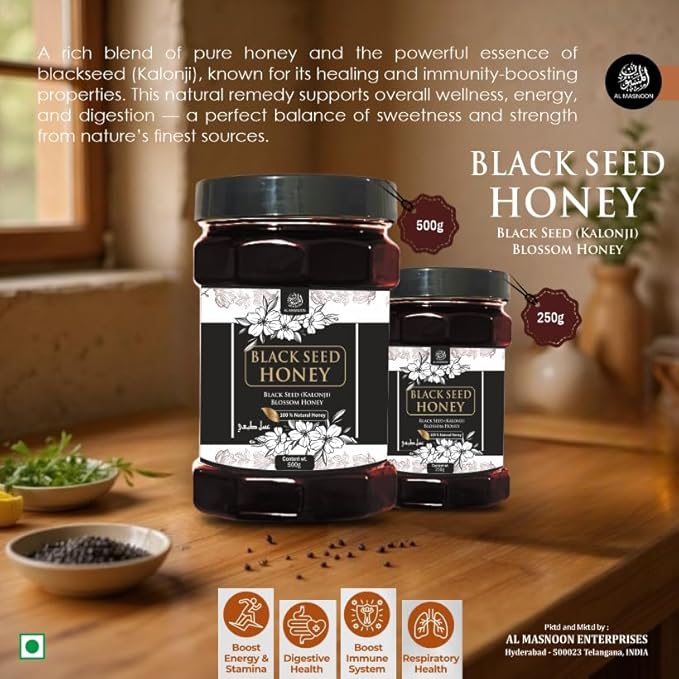 AL MASNOON Black Seed Honey/kalonji blossoms honey (500gm) 100% Pure &amp Natural Honey