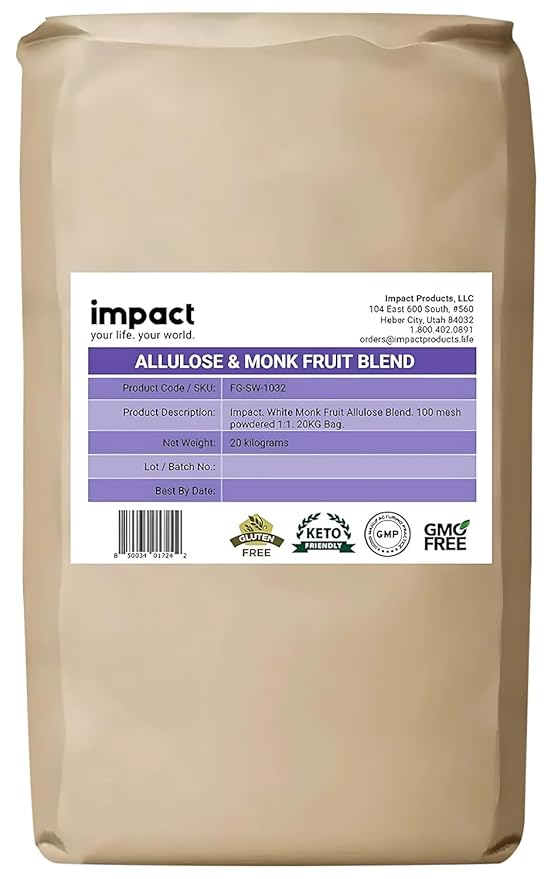 Impact Powdered Sweetener - Allulose &amp Monk Fruit Blend - Zero Calorie and Carb Keto-Friendly Sugar Substitute Bake &amp Cook Guilt-Free - 44 lbs