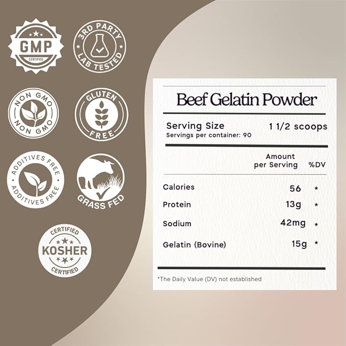 Zen Principle Grass-Fed Gelatin Powder 3 lb. Custom Anti-Aging Protein for Healthy Hair Skin Joints &amp Nails. Paleo and Keto Friendly. Cooking and Baking. GMO-Free and Gluten-Free. Unflavored.