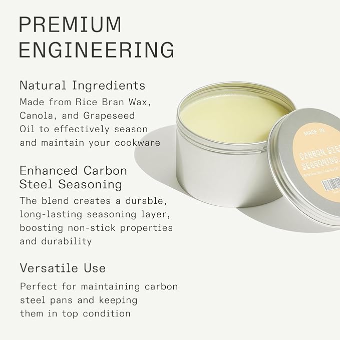 Made In Cookware | Carbon Steel Seasoning Wax 6 Oz | Crafted in Canada | Rice Bran Wax Canola Oil and Grapeseed Oil