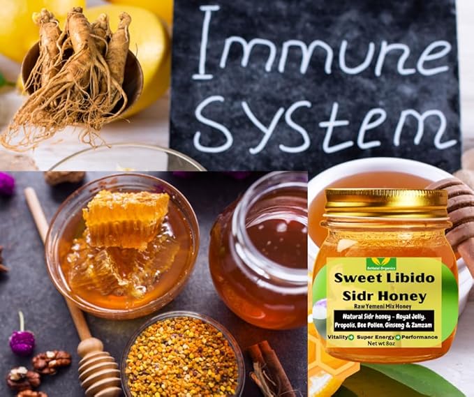 Yemeni Premium Sidr Honey Blend with Propolis Royal Jelly Bee Pollen and Ginseng Raw Unfiltered Multifloral Wellness Superfood