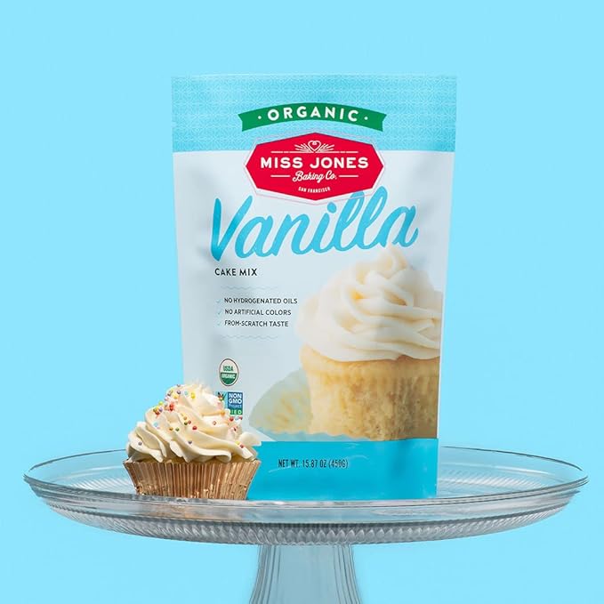 Miss Jones Baking Organic Yellow Cake and Cupcake Mix Non-GMO Vegan-Friendly Moist and Fluffy: Vanilla (Pack of 2)