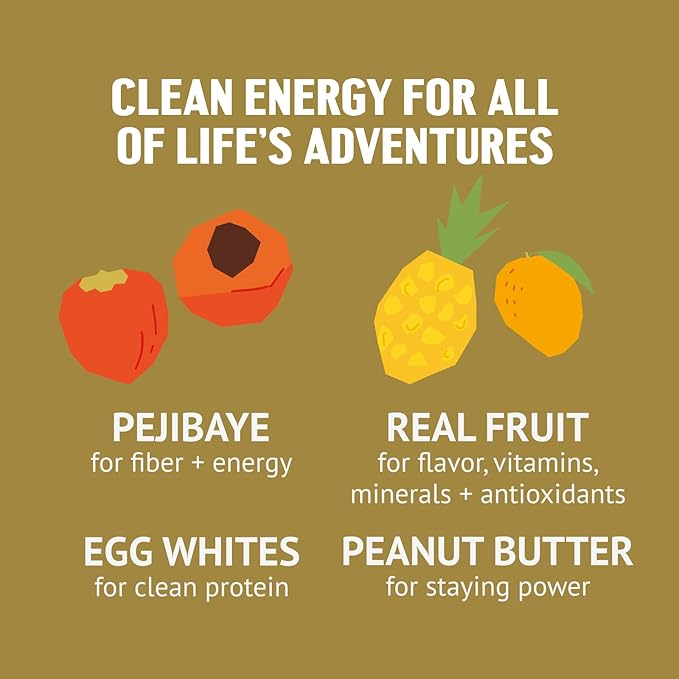 PEJI BAR Superfood Energy Bars | Golden Zing Pineapple Golden Berry Flavor | Gluten Free 8g Protein Fiber Whole Ingredients No Sugar Added | Adventure Ready Snack 12 Count