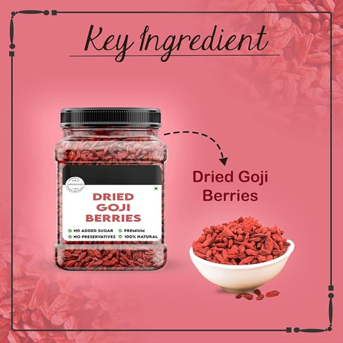 Generic Superfoods - Dried Goji Berries -Jar - Unsweetened Goji Berry Dry Fruits100% Natural/Rich in Vitamin A 200 gm
