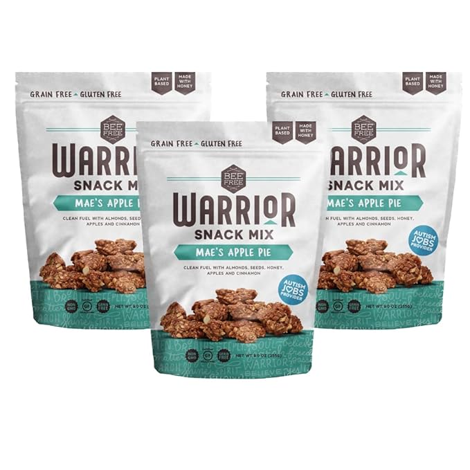 BeeFree Warrior Mix Gluten Free Granola - Chunky Granola Bites | Paleo Granola Low Carb Grain Free Preservative Free Oat Free | Granola for Yogurt Low Calorie Snacks | Mae’s Apple Pie 9 Ounce Ba