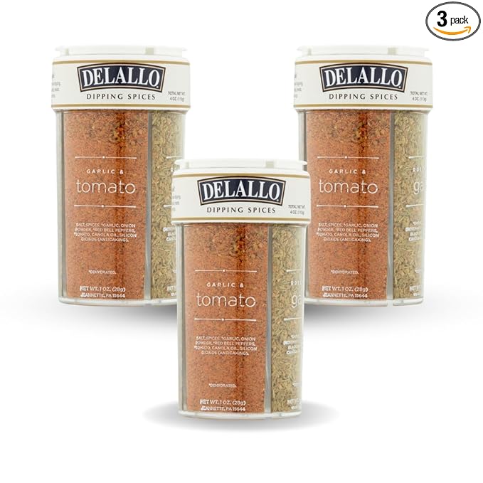 DeLallo Italian Seasoning Shaker 4 oz Container (3 Pack) with Garlic Pepper &amp Tomato Sun-Dried Tomato Rosemary and Parmesan Spices for Bread Dipping Non-GMO Gluten-Free