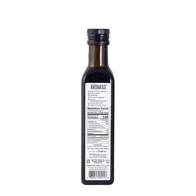 Avohass Mexico USDA Organic Certified Extra Virgin Avocado Oil 8.5 fl oz Bottle