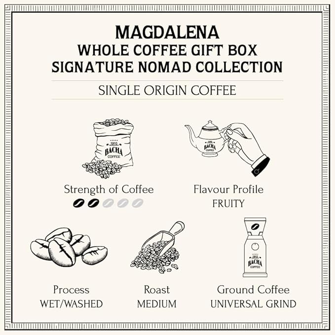 Bacha Coffee | Magdalena Single Origin Whole Beans Medium Roast 100% Arabica Specialty Coffee 250g Signature Nomad Collection Gift Box