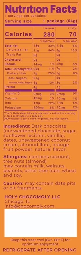 Orange Zest Chocolate Truffles | Low in Refined Sugar Made With Dates and Real Nut Butters | Healthy On-the-go Snack | 4 Truffles/Box 16 Truffles