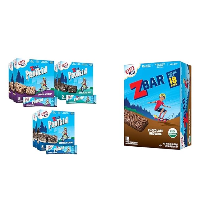 CLIF Kid Zbar Protein Chocolate Chip Chocolate Mint &amp Cookies 'n Creme Value Pack with Zbar Chocolate Brownie - 48 Count