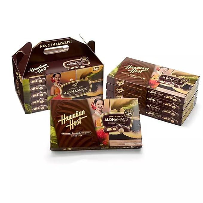Hawaiian Host AlohaMacs Dark Chocolate Macadamia Nuts - Premium Hawaiian Easter &amp Mother's Day Gift - 5 Box Tote (25oz Total)