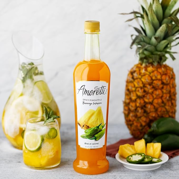 Amoretti - Spicy Pineapple Beverage Infusion - Drink Mix &amp Water Enhancer with Pump for Flavoring Cocktails Waters Teas and other Beverages Preservative Free