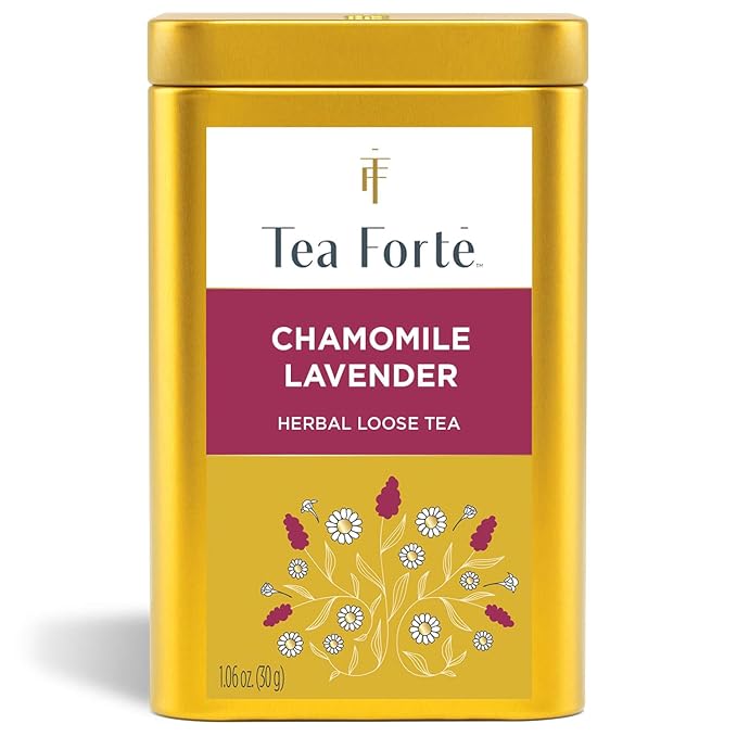 Tea Forte Chamomile Lavender Premium Loose Leaf Caffeine-Free Herbal Tea Blend Canister Makes 35-50 Cups
