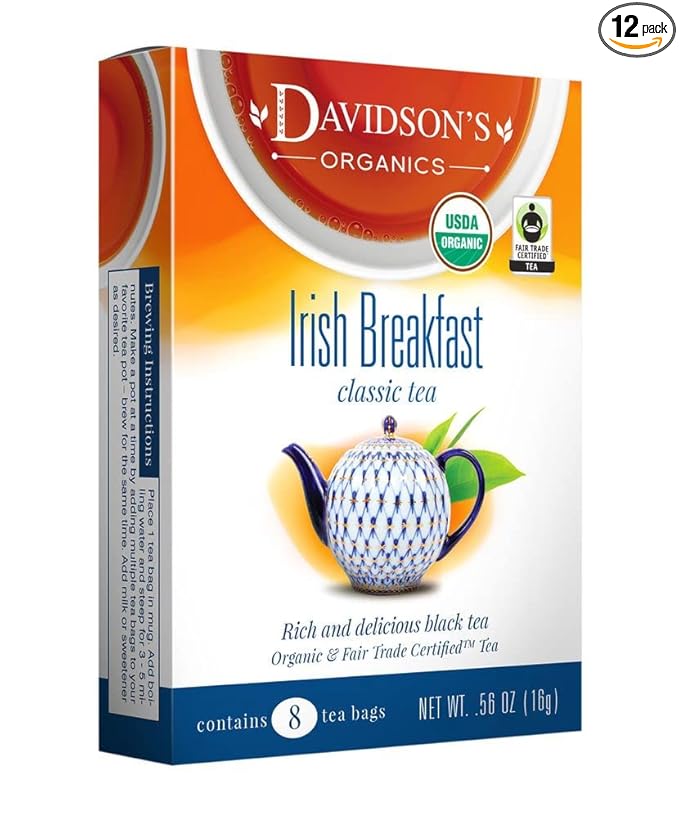 Davidson's Organics Irish Breakfast 8-count Tea Bags Pack of 12