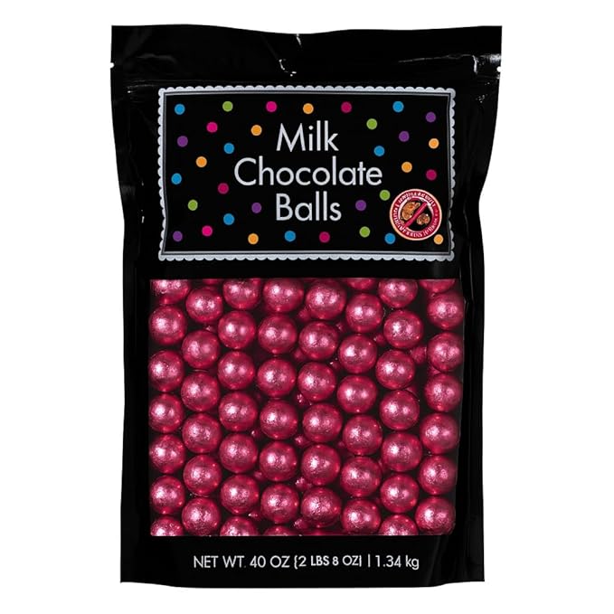 ALBERT'S Candy Milk Chocolate Foiled Balls 40 oz Bag Party and Wedding Candy Peanut-Free &amp Tree Nut-Free (Full Size Pink)