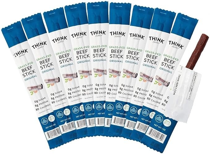 (Pack of 10 Sticks) Think Jerky Original Grass-Fed Beef Sticks (1.0 OZ/Stick)