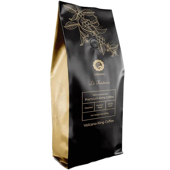Hawaiian Kona Coffee Whole Beans100% Kona Single OriginExtra Fancy Top Grade Medium Roast 100% Hand Picked from Our Coffee Estate in Hawaii(La Fantaisie8 oz)