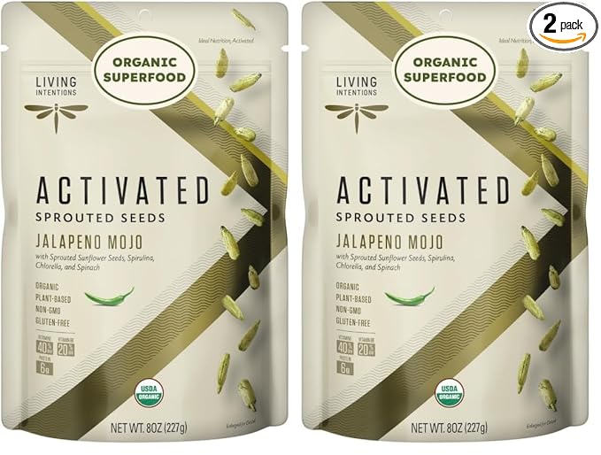 Living Intentions Organic Sprouted Sunflower Seeds: Jalapeno Mojo – NonGMO – Gluten Free – Vegan – Paleo – Kosher – 8 Ounce Unit (Pack of 2)