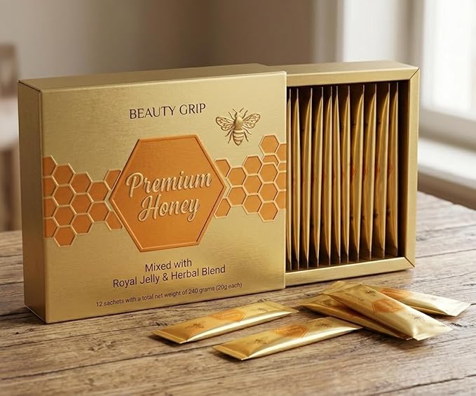 Royal Boost Honey with Royal Jelly Bee Pollen &amp Herbal Blend - Natural Energy &amp Vitality Support - Pure Unfiltered &amp Nutrient Rich12 Sachet Packs 8.47 Oz