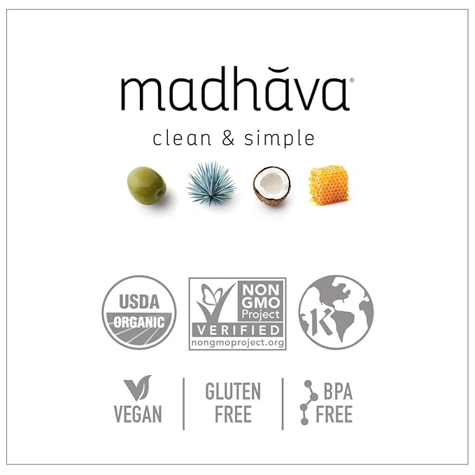 MADHAVA Organic Light Agave | 100% Pure Organic Blue Agave Nectar | Natural Sweetener Sugar Alternative | Vegan | Organic | Non GMO | Liquid Sweetener  11.75 oz. Bottle (Pack of 6)