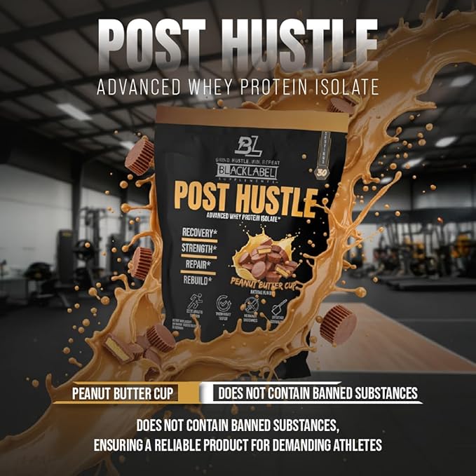 BLACKLABEL Supplements Post Hustle Post Workout Protein Powder 30 Servings – Whey Protein Isolate Powder with Digestive Enzymes – Post Workout Protein Powder – Peanut Butter Cup