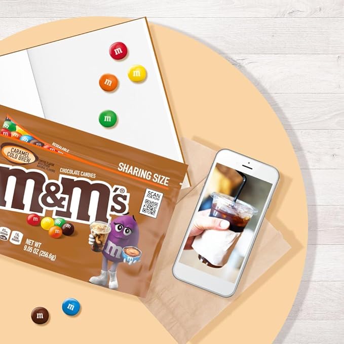 M&ampM'S Caramel Cold Brew Chocolate Candy Sharing Size 9.05 oz Resealable Bag (Pack of 16)