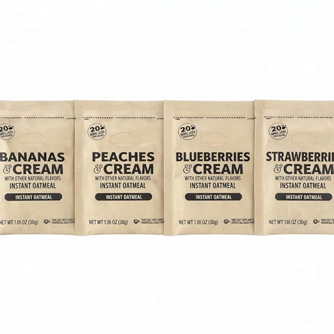 Fruit and Cream Instant Oatmeal Variety Pack 40 Packets 1.05 oz Each Strawberries Blueberries Bananas Peaches Flavors 20g Whole Grain (1 Pack)