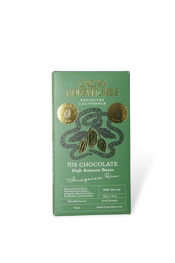 Cacao Adventures - 70% Ceremonial Grade Cacao Bar | Wild Strains | Natural | Ethically Sourced Sustainably Grown | (1.76 oz - Pack of 10)