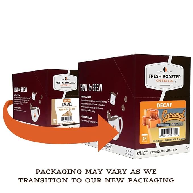 Fresh Roasted Coffee Decaf Caramel Flavored Coffee Pods K-Cup Compatible 96 Count