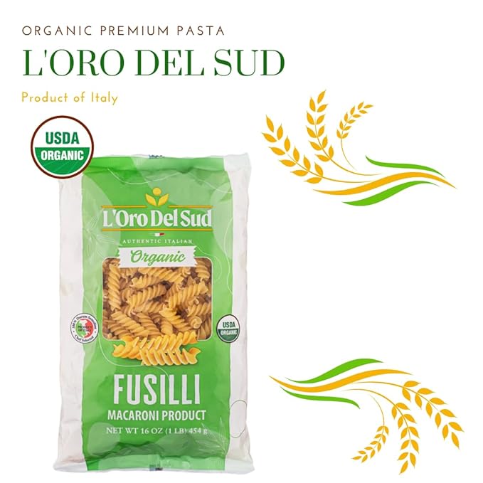 Organic Fusilli Pasta 100% Durum Wheat Italian Pasta Premium Quality Product of Italy (4 pack x 16 Oz) Non GMO Vegan Kosher Certified by L'Oro del Sud