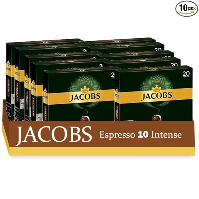 Jacobs Espresso 10 Intense 10x20 CAPSULES Coffee Capsules Compatible with (052 USD/1 CAP)
