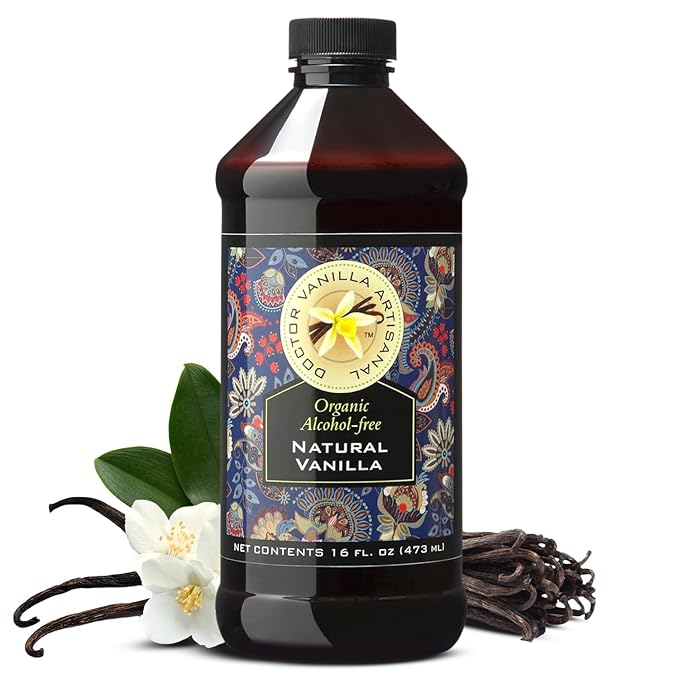 Organic Vanilla Alcohol‑Free Flavor 16 fl oz - Madagascar Bourbon vanilla 100% natural sugar‑free GMO‑free gluten‑free vegan paleo keto kosher and halal