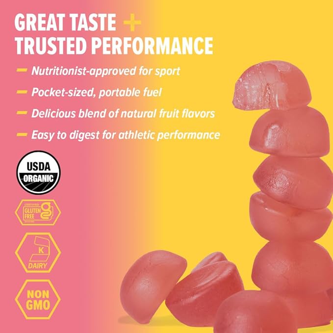 Honey Stinger Organic Pink Lemonade Energy Chew Gluten Free &amp Caffeine Free for Exercise Running and Performance Sports Nutrition for Home &amp Gym Pre and Mid Workout 21.6 Ounces (Pack of