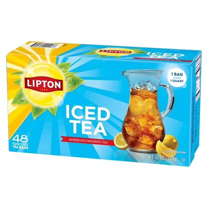 Lipton Unsweetened Family Size Iced Tea Bags Zero Calorie Black Tea 48 Tea Bags (Pack of 3 Total 144 Tea Bags)
