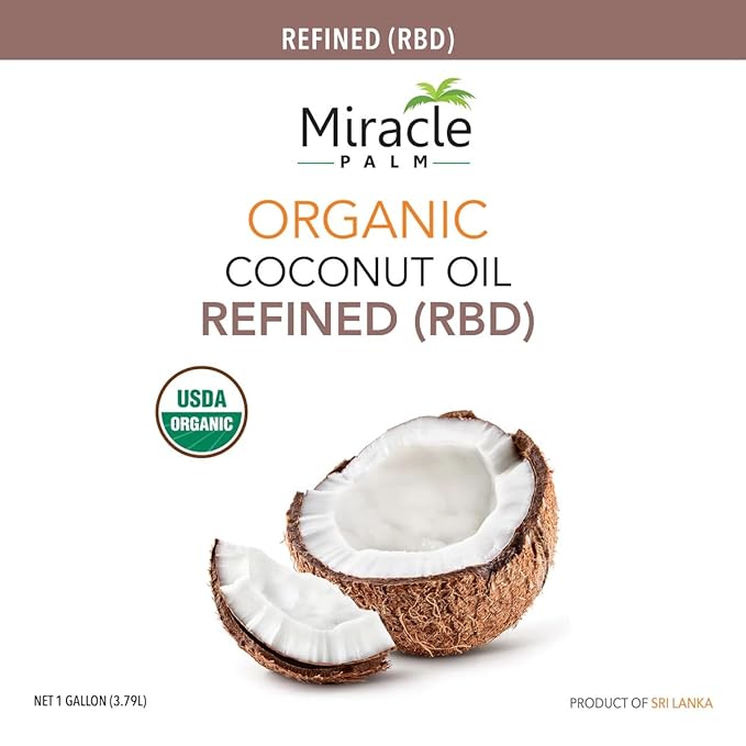 Coconut Oil Bulk - Organic Naturally Refined Coconut Oil (RBD) by Miracle Palm - Vegan Tasteless Non-GMO &amp Gluten Free - Ideal for Skin &amp Hair Care (5 Gallons)