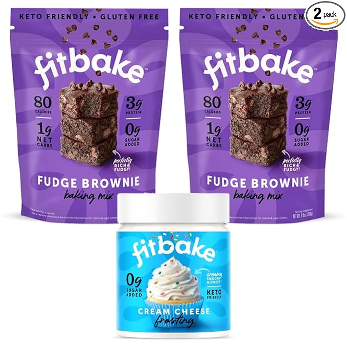 FitBake Fudge Brownie Baking Mix and Cream Cheese Frosting Bundle | 0g to 2g Net Carbs Per Serving | Keto Friendly Low Carb Food | Gluten Free Desserts | No Added Sugar