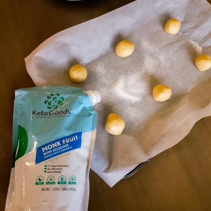 Keto Goods Monk fruit Sweetener with Allulose - White Sugar Substitute with 1:1 Sugar Sweetness No Erythritol - Ideal for Baking - Perfect White Allulose Granules - Keto Friendly Zero Calorie Sweetene