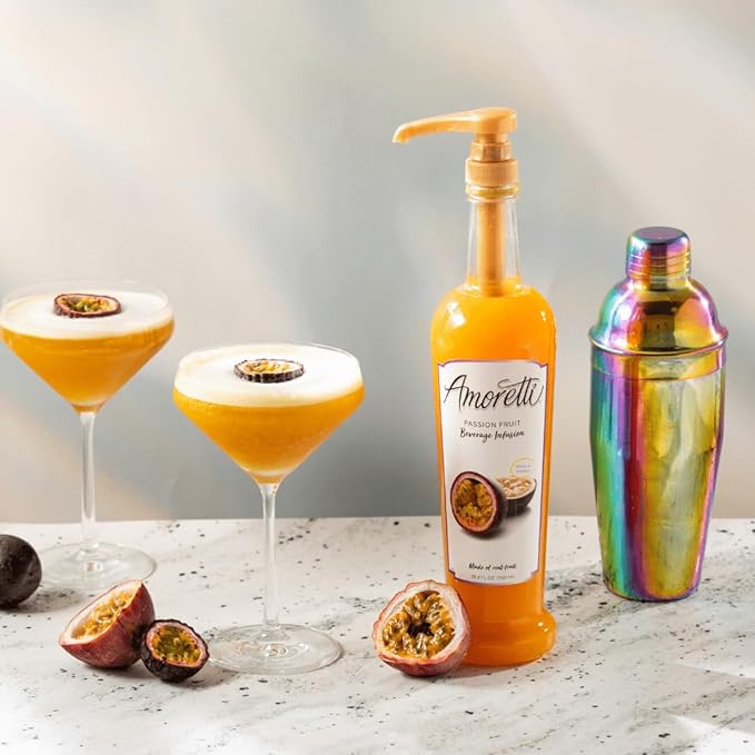 Amoretti - Passion Fruit Beverage Infusion Drink Mix &amp Water Enhancer with Pump for Flavoring Cocktails Waters Tea and other Beverages 94 Servings Per Bottle (750 ml) Preservative Free