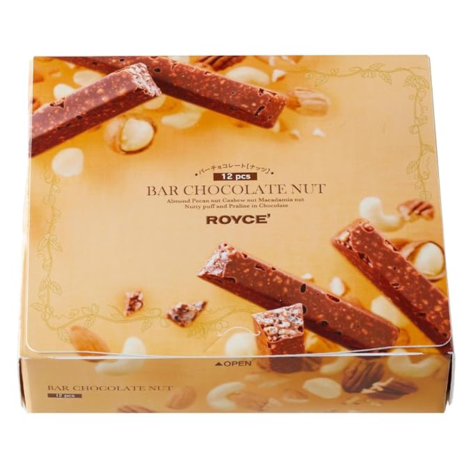 ROYCE' Nut Bar Chocolate - Chocolate Bar with Nuts| Gourmet Snack for Gifting &amp Indulging | Japanese Chocolate Bar from Hokkaido (12 Pieces of Chocolate)