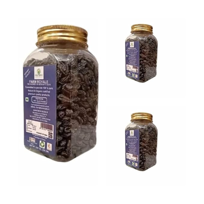 Farm Royale Black Raisins -1+1+1 Combo||(250gm +250gm+ 250gm)||100% Pure and Natural||Shudh||Handpicked Material||Export quality