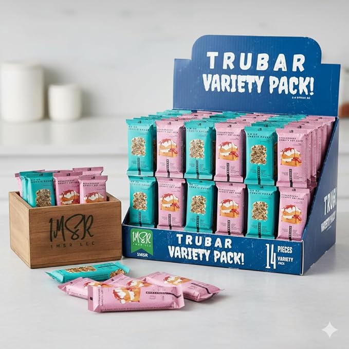 TRUBA-R Plant Based Protein Bar Variety Pack Vegan Gluten Free Snack Bars Clean Ingredients Individually Wrapped (pack of 14