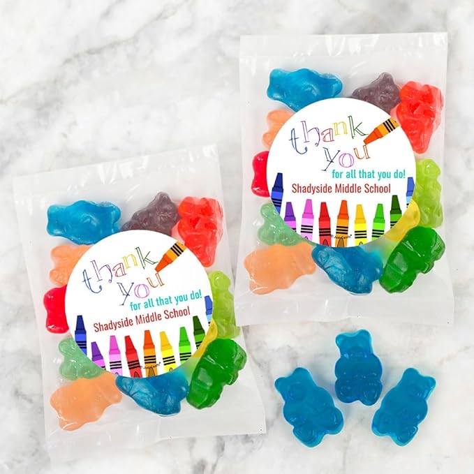 24 Pack Personalized Appreciation Candy Bag Favors With Gummy Bears For Employees Clients &amp More - Thank You For All That You Do - No Assembly Required (1.3oz Each)