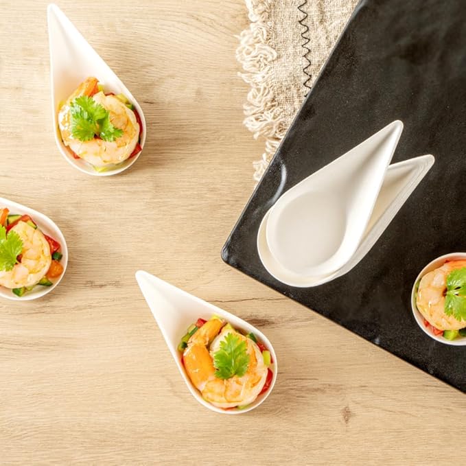 Restaurantware Tasting Spoons - 100 Pack - 4.25 Inch Pulp Safe Home Compostable Teardrop Mini Spoon - Eco-Friendly Sugarcane Bagasse Disposable Utensils for Catering Food Tasting