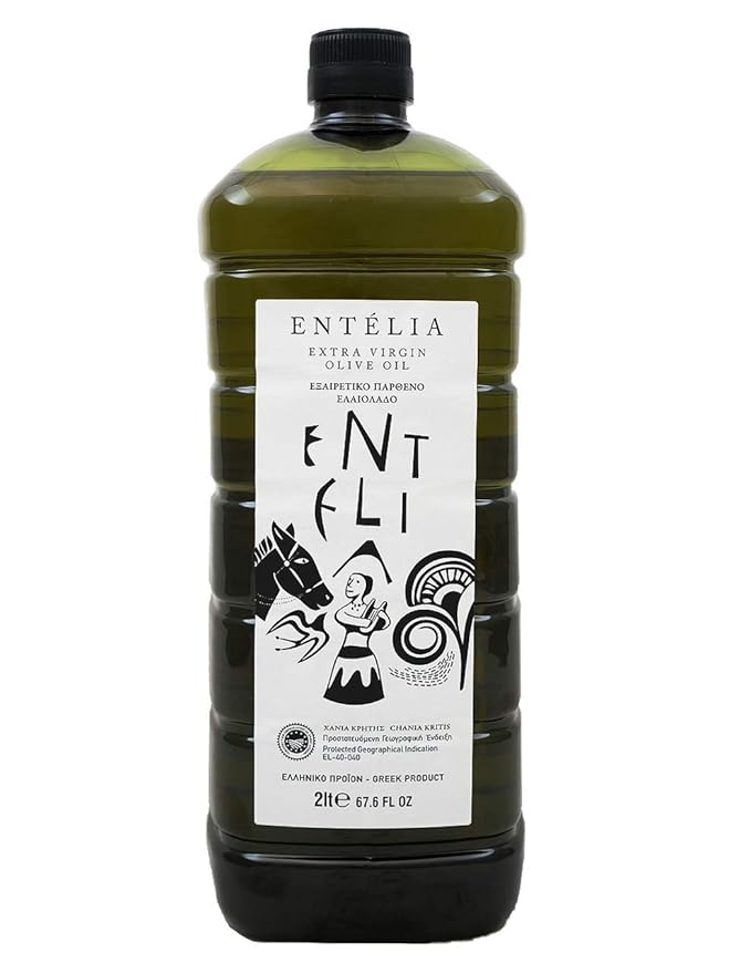 Entelia 2L PET Extra Virgin Olive Oil from Crete Greece | Cold Extracted Koroneiki Olives Medium Intensity with Apple &amp Avocado Aromas | 489 mg/kg Polyphenols Low 0.28% Acidity Harvest Fall 202