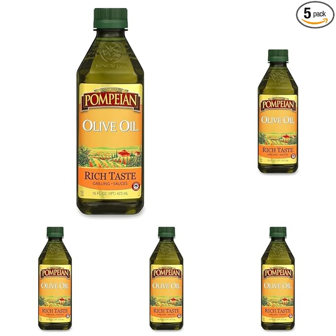 Pompeian Rich Taste Olive Oil High Heat Cooking Baking &amp Sauteing High Smoke Point 16 Fl Oz (Pack of 5)