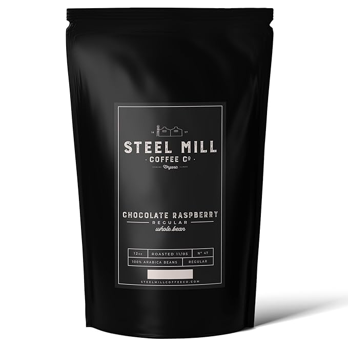 Steel Mill Coffee Co. Chocolate Raspberry Flavored Ground Coffee – 2lb Bag – Medium Roast – 100% Arabica Beans – Vegan Gluten-Free Sugar-Free – Colombian Origin