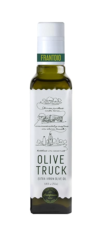 Olive Truck California Extra Virgin Olive Oil - Made from Early Harvest Olives Authentic &amp Filtered Glass Bottle Cold-Pressed High Polyphenol Olive Oil - Frantoio (Italian) 8.45 fl oz (Pack of
